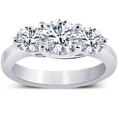 2.91 Carat Three Stone Round Real Diamond Engagement Ring 