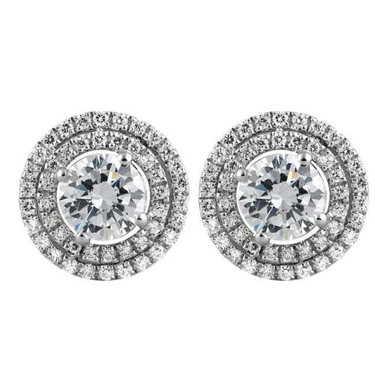 2.92 Ct Round Cut Real Diamonds Micro Pave Halo Stud Earrings