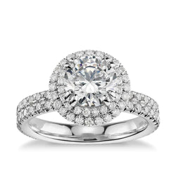 2.97 Carats Round Double Halo Real Diamond Ring 14K White Gold