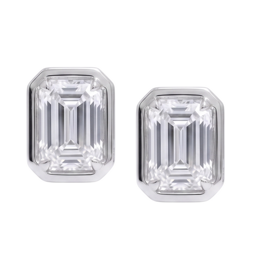 2 Carat Prong Setting Ladies Emerald Cut Lab Grown Diamonds Earring White Gold 14K