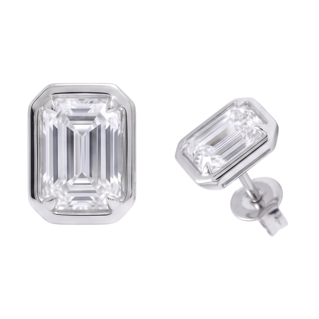 2 Carat Prong Setting Ladies Emerald Cut Lab Grown Diamonds Earring White Gold 14K