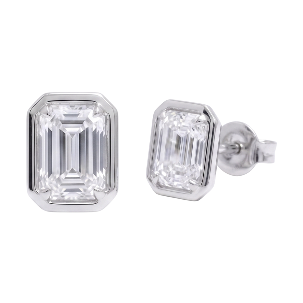 2 Carat Prong Setting Ladies Emerald Cut Lab Grown Diamonds Earring White Gold 14K