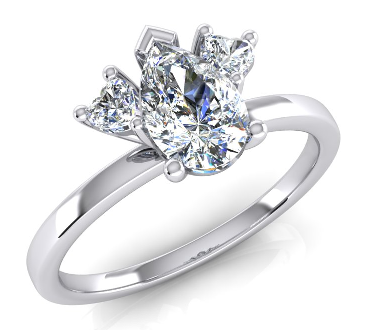 2 Carats Three Stone Pear and Heart Cut Lab Grown Diamond Ring