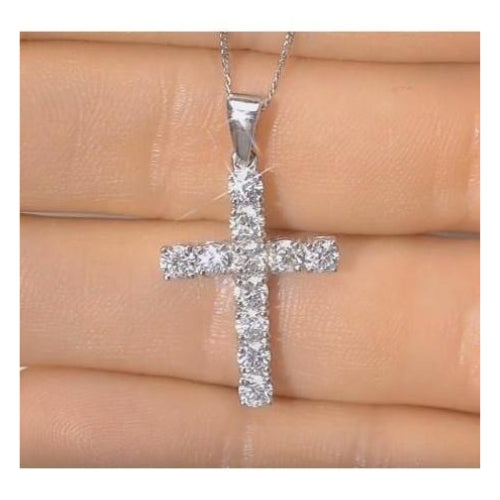 2 Ct Round Natural Earth Mined Diamond Ladies Cross Pendant Jewellery