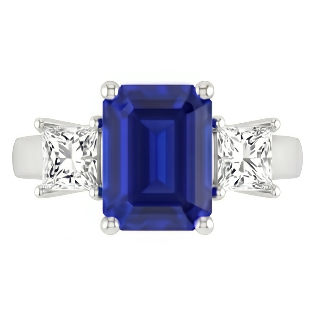 3.05 Ct. Emerald Ceylon Sapphire And Natural Earth Mined DIAMOND ( NOT LAB GROWN )s Three Stone Ring