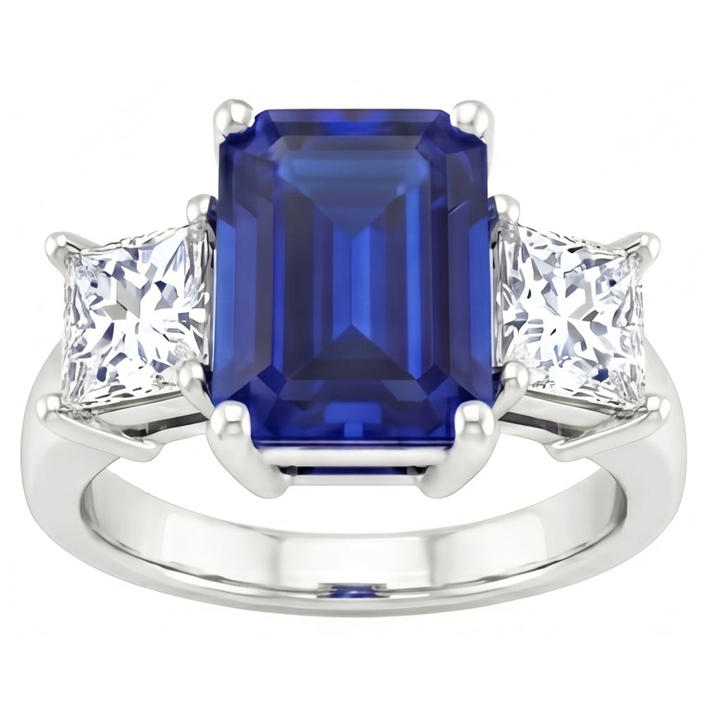 3.05 Ct. Emerald Ceylon Sapphire And Natural Earth Mined DIAMOND ( NOT LAB GROWN )s Three Stone Ring