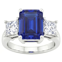 3.05 Ct. Emerald Ceylon Sapphire And Natural Earth Mined DIAMOND ( NOT LAB GROWN )s Three Stone Ring