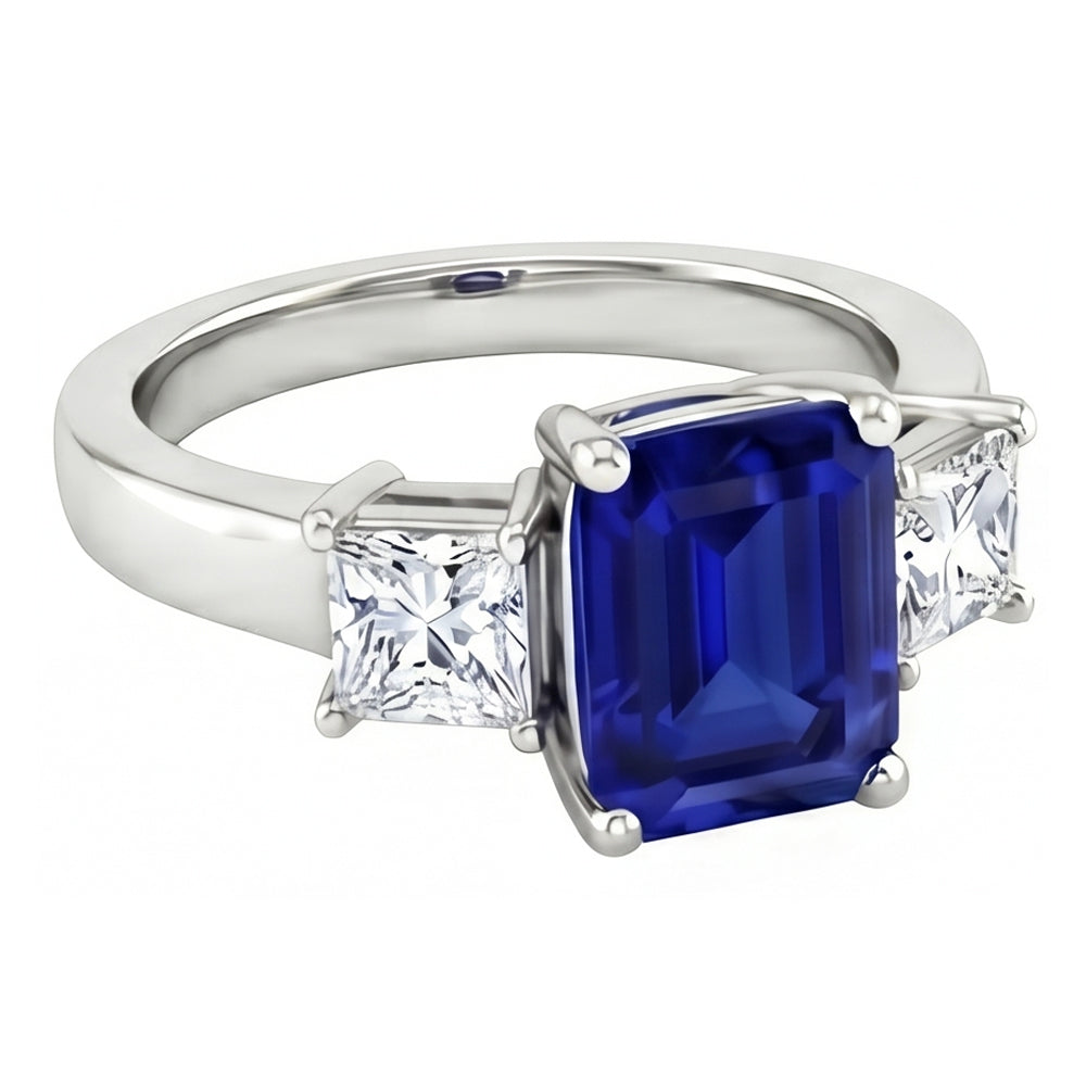 3.05 Ct. Emerald Ceylon Sapphire And Natural Earth Mined DIAMOND ( NOT LAB GROWN )s Three Stone Ring