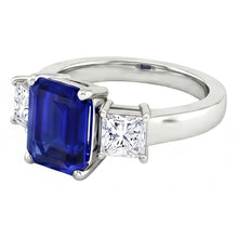 3.05 Ct. Emerald Ceylon Sapphire And Natural Earth Mined DIAMOND ( NOT LAB GROWN )s Three Stone Ring