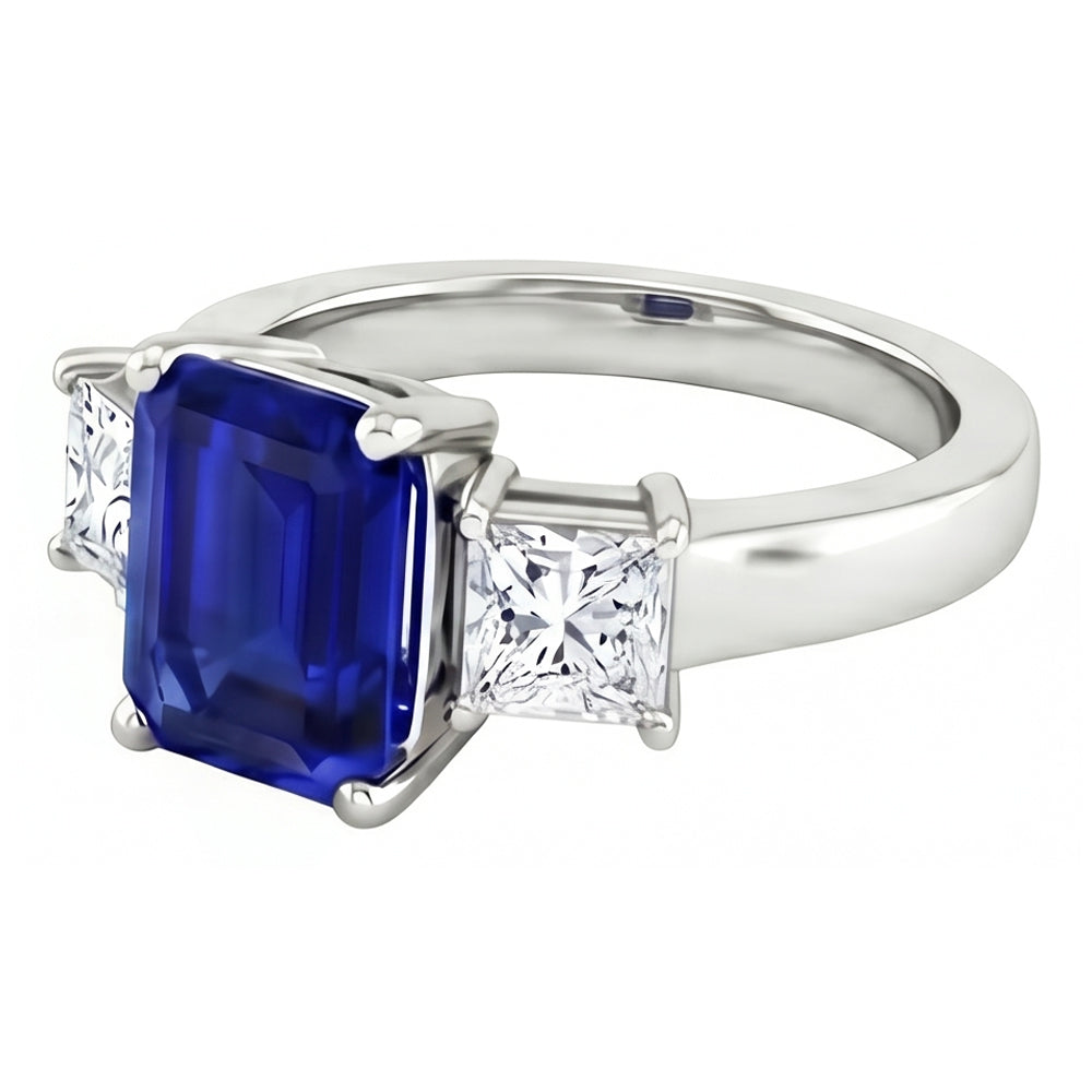 3.05 Ct. Emerald Ceylon Sapphire And Natural Earth Mined DIAMOND ( NOT LAB GROWN )s Three Stone Ring