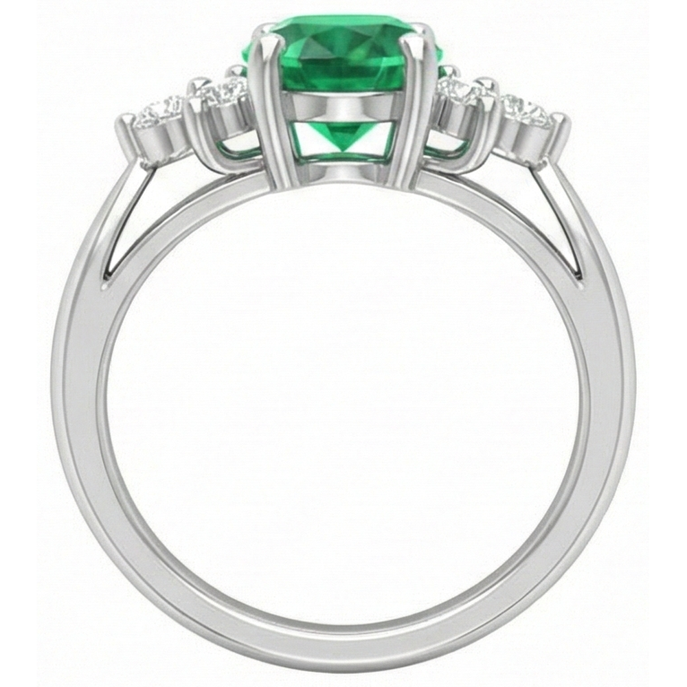 3.10 Carats Prong Set Green Emerald And Natural Earth Mined DIAMOND ( NOT LAB GROWN ) Gemstone Ring White Gold 14K