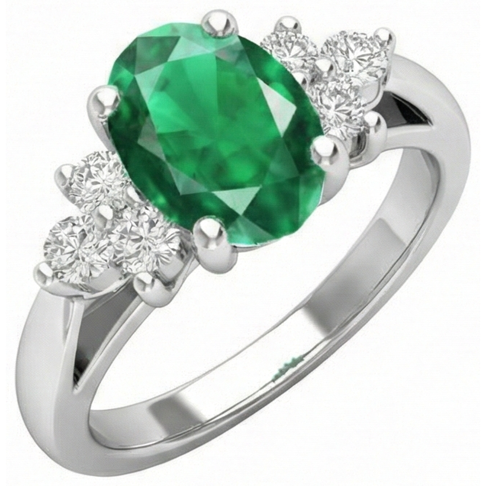 3.10 Carats Prong Set Green Emerald And Natural Earth Mined DIAMOND ( NOT LAB GROWN ) Gemstone Ring White Gold 14K