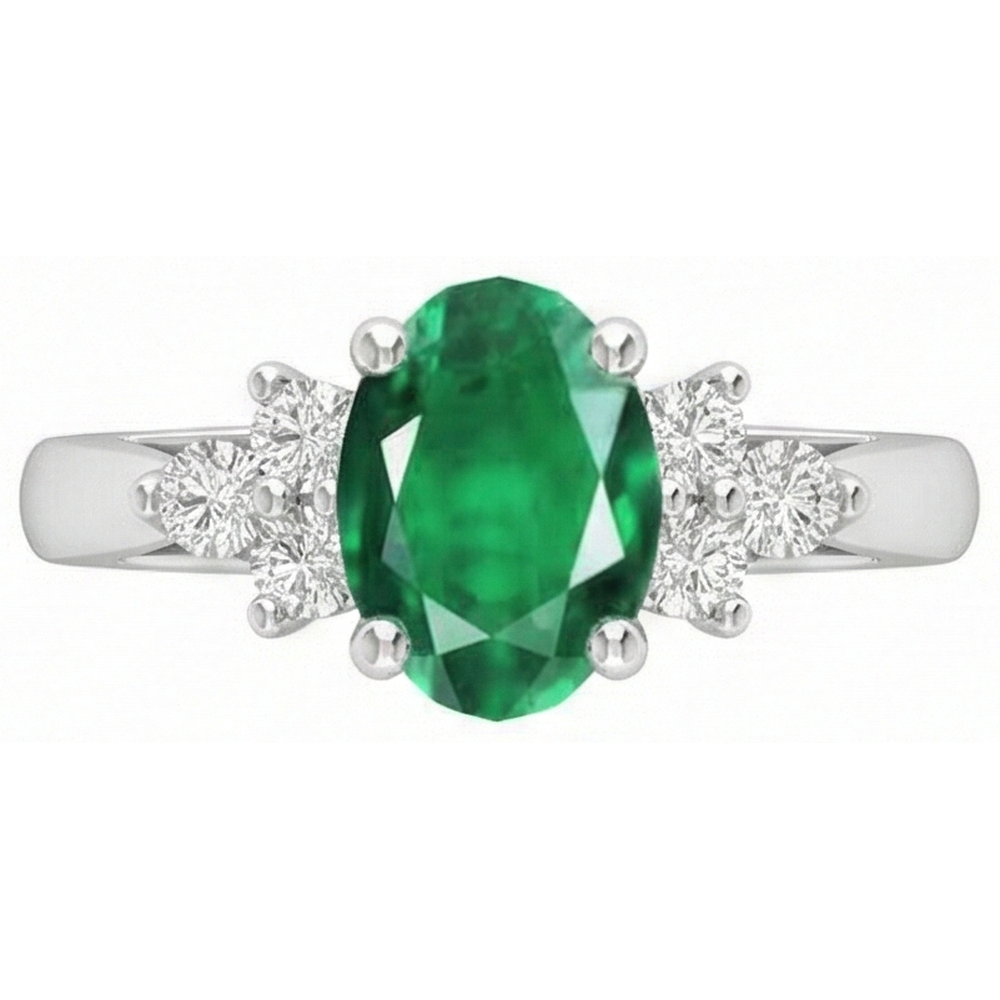 3.10 Carats Prong Set Green Emerald And Natural Earth Mined DIAMOND ( NOT LAB GROWN ) Gemstone Ring White Gold 14K