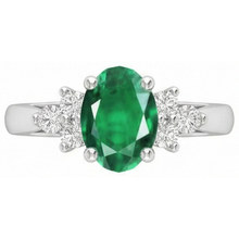 3.10 Carats Prong Set Green Emerald And Natural Earth Mined DIAMOND ( NOT LAB GROWN ) Gemstone Ring White Gold 14K