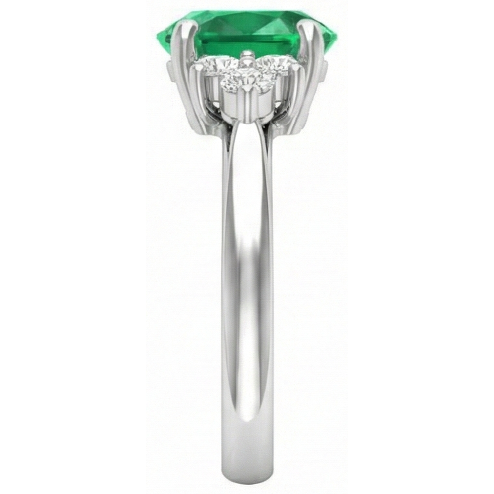 3.10 Carats Prong Set Green Emerald And Natural Earth Mined DIAMOND ( NOT LAB GROWN ) Gemstone Ring White Gold 14K