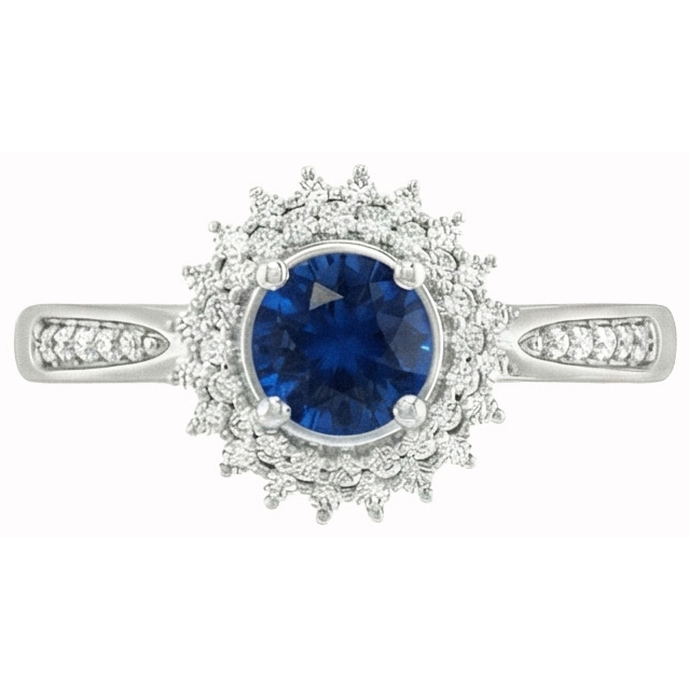3.10 Ct Round Ceylon Blue Sapphire & Natural Earth Mined DIAMOND ( NOT LAB GROWN )s Ring WG 14K