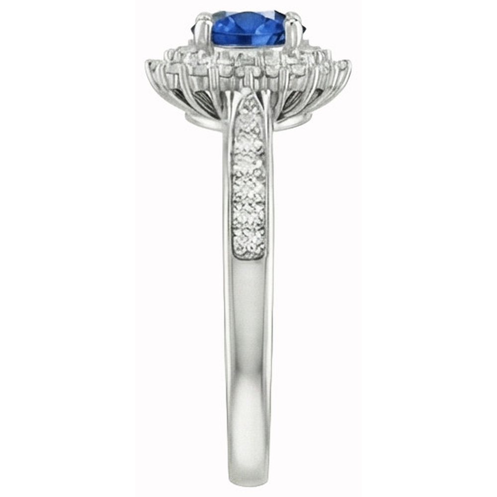3.10 Ct Round Ceylon Blue Sapphire & Natural Earth Mined DIAMOND ( NOT LAB GROWN )s Ring WG 14K