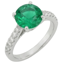 3.15 Carats Prong Set Green Emerald And Natural Earth Mined Diamonds Wedding Ring WG 14K