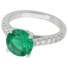 3.15 Carats Prong Set Green Emerald And Natural Earth Mined Diamonds Wedding Ring WG 14K