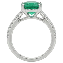 3.15 Carats Prong Set Green Emerald And Natural Earth Mined Diamonds Wedding Ring WG 14K