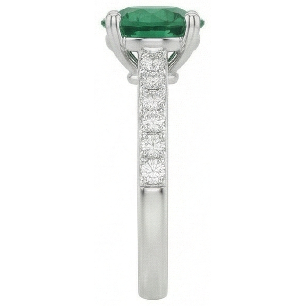 3.15 Carats Prong Set Green Emerald And Natural Earth Mined Diamonds Wedding Ring WG 14K