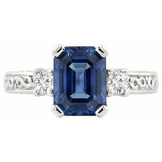 3.15 Carats Sri Lankan Sapphire & Natural Earth Mined Diamond Wedding Ring White Gold 14K