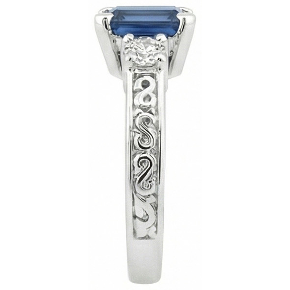 3.15 Carats Sri Lankan Sapphire & Natural Earth Mined Diamond Wedding Ring White Gold 14K