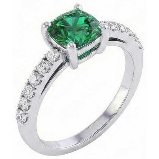 3.2 Ct Green Emerald With Natural Earth Mined Diamond Wedding Ring White Gold 14K