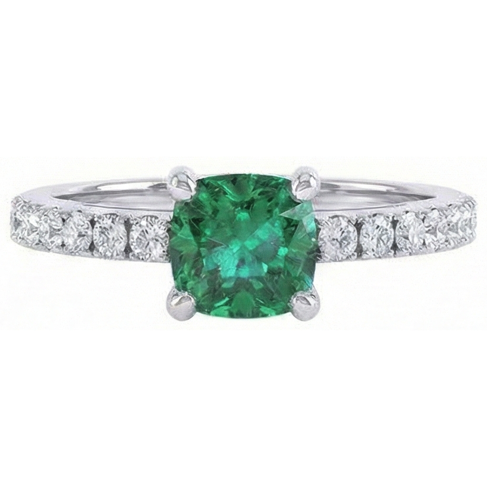 3.2 Ct Green Emerald With Natural Earth Mined Diamond Wedding Ring White Gold 14K