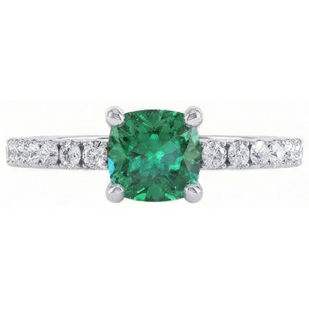 3.2 Ct Green Emerald With Natural Earth Mined Diamond Wedding Ring White Gold 14K
