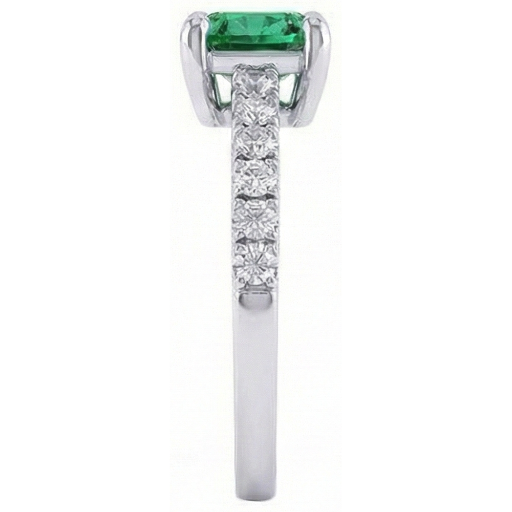 3.2 Ct Green Emerald With Natural Earth Mined Diamond Wedding Ring White Gold 14K
