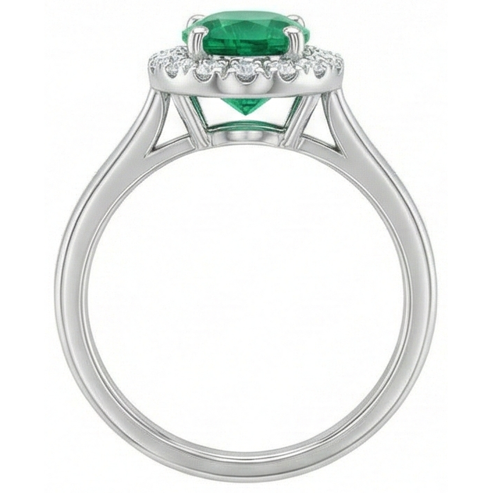 3.2 Ct Oval Cut Green Emerald Natural Earth Mined Diamond Wedding Ring White Gold 14K
