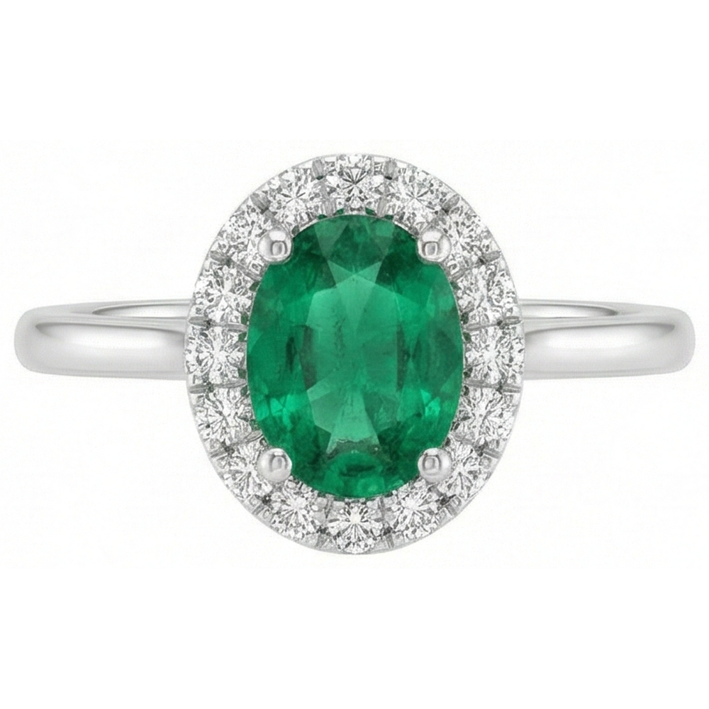 3.2 Ct Oval Cut Green Emerald Natural Earth Mined Diamond Wedding Ring White Gold 14K
