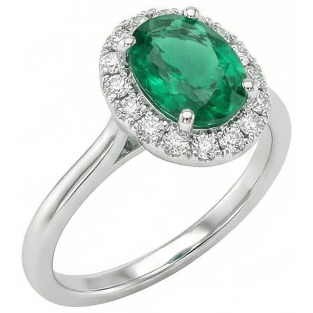 3.2 Ct Oval Cut Green Emerald Natural Earth Mined Diamond Wedding Ring White Gold 14K