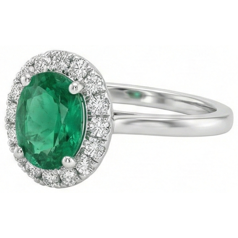 3.2 Ct Oval Cut Green Emerald Natural Earth Mined Diamond Wedding Ring White Gold 14K