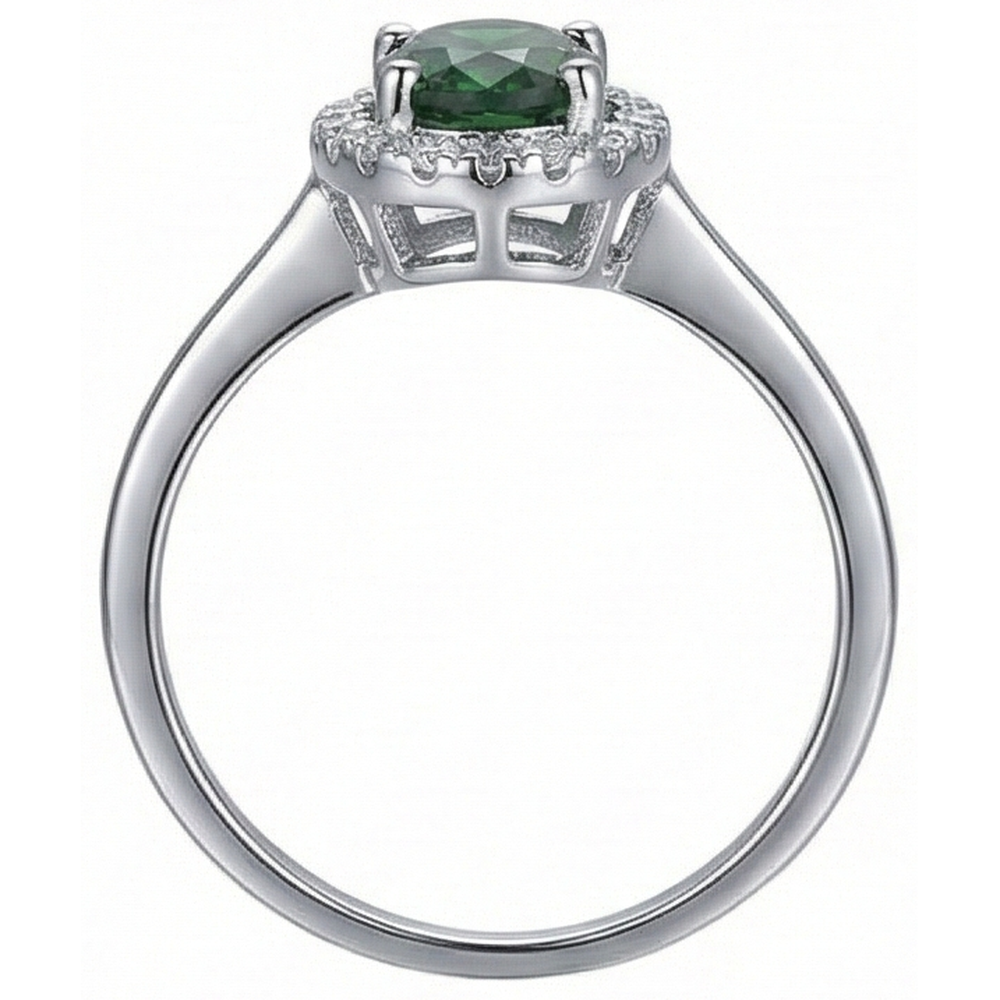 3.2 Ct Oval Green Emerald Halo Natural Earth Mined Diamond Ring 14K White Gold New