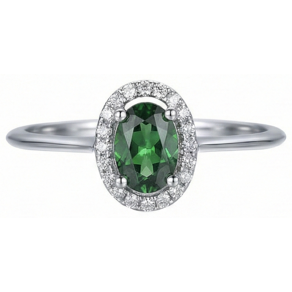 3.2 Ct Oval Green Emerald Halo Natural Earth Mined Diamond Ring 14K White Gold New
