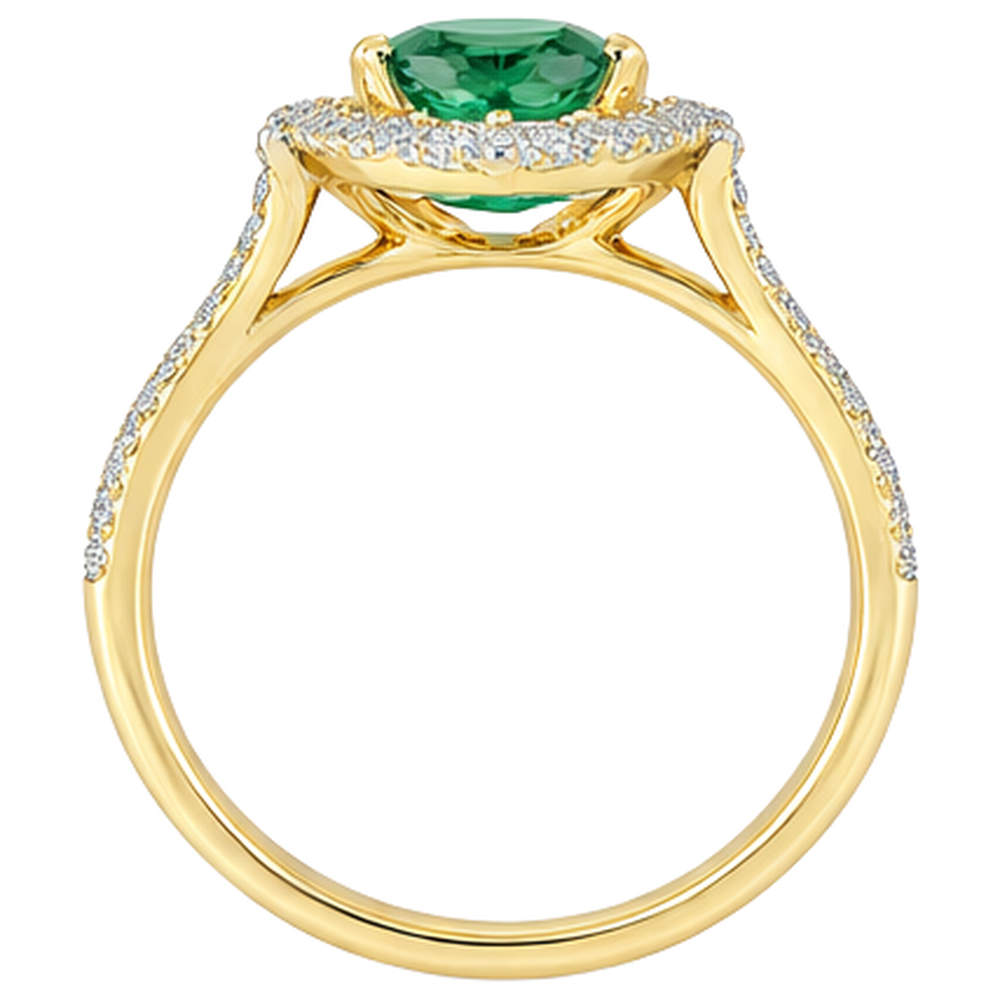 natural round emerald 3.20ct ring profile view