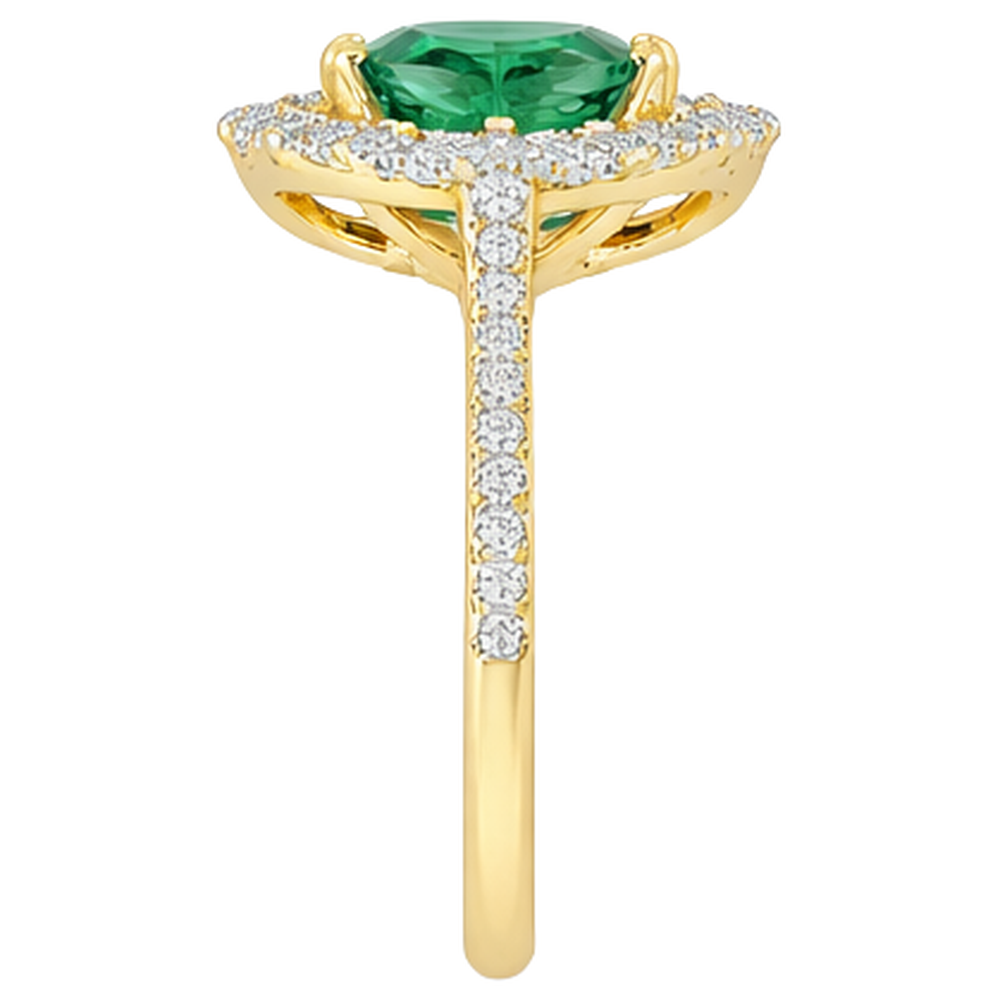 natural round emerald 3.20ct ring on white background