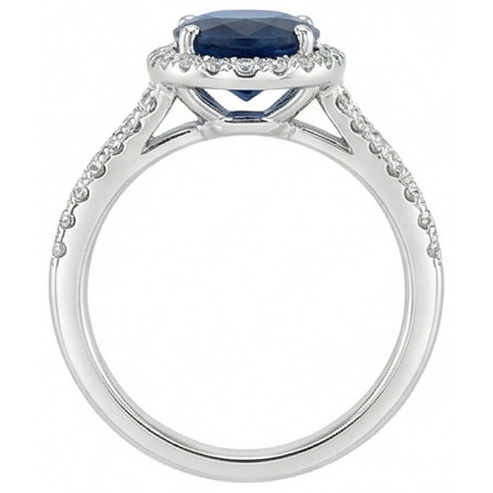 3.20 Carats Oval Sri Lanka Sapphire And Natural Earth Mined Diamond Ring White Gold 14K