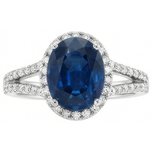 3.20 Carats Oval Sri Lanka Sapphire And Natural Earth Mined Diamond Ring White Gold 14K