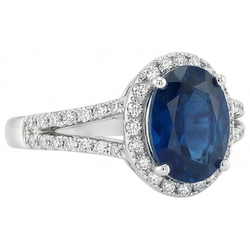 3.20 Carats Oval Sri Lanka Sapphire And Natural Earth Mined Diamond Ring White Gold 14K