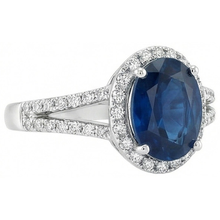 3.20 Carats Oval Sri Lanka Sapphire And Natural Earth Mined Diamond Ring White Gold 14K