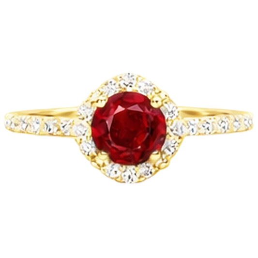 3.20 Carats Red Ruby With Natural Earth Mined Diamonds Ring Yellow Gold 14K