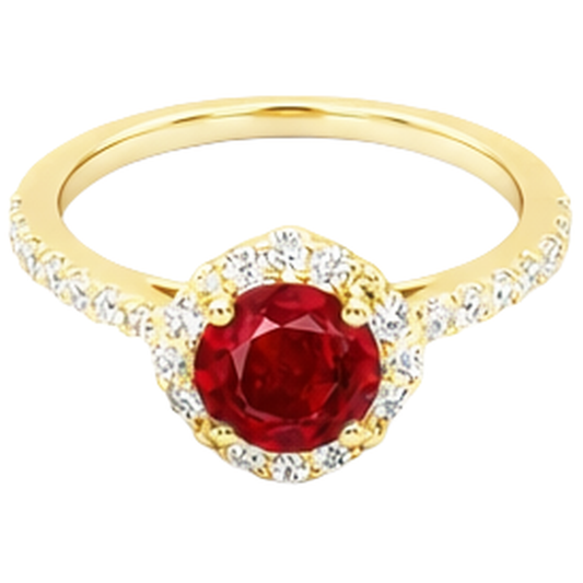 3.20 Carats Red Ruby With Natural Earth Mined Diamonds Ring Yellow Gold 14K