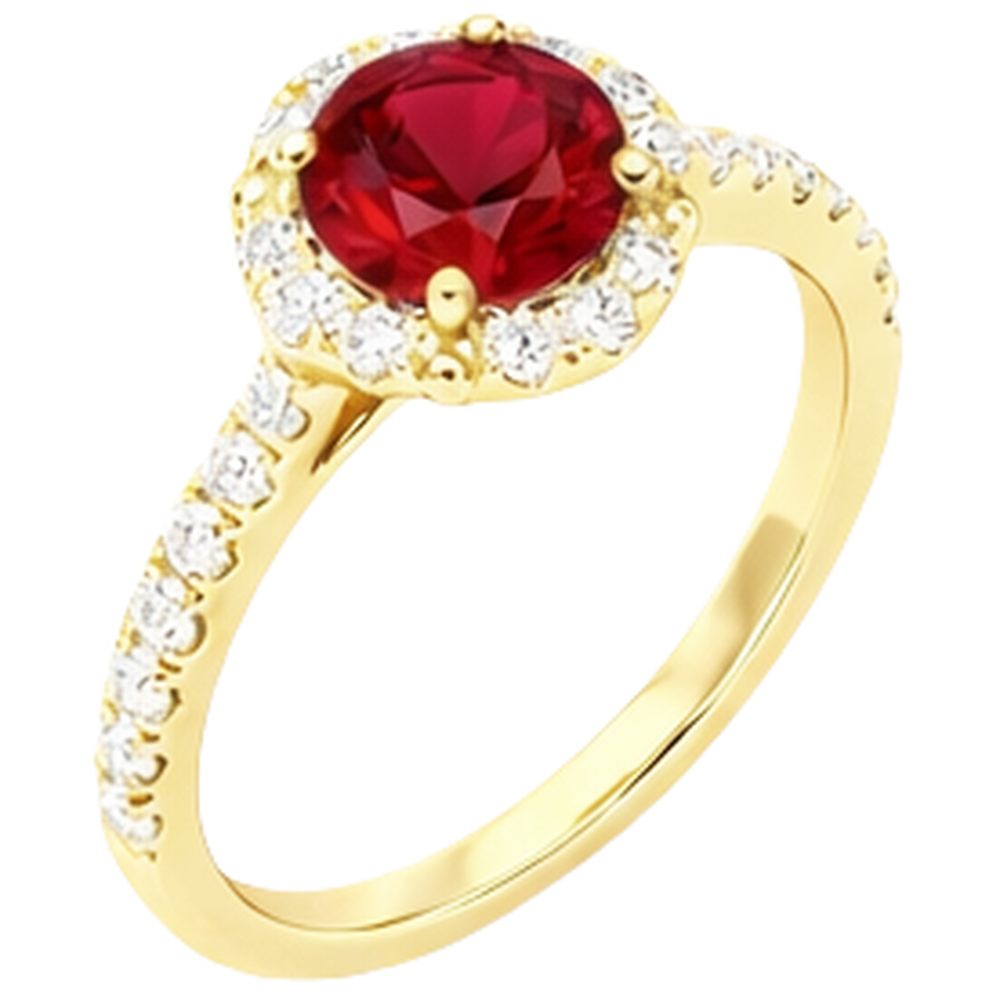 3.20 Carats Red Ruby With Natural Earth Mined Diamonds Ring Yellow Gold 14K