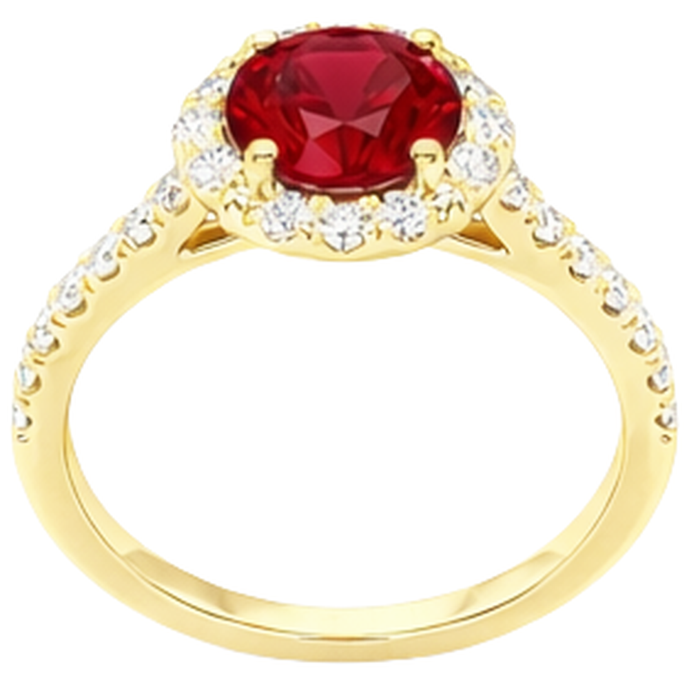 3.20 Carats Red Ruby With Natural Earth Mined Diamonds Ring Yellow Gold 14K
