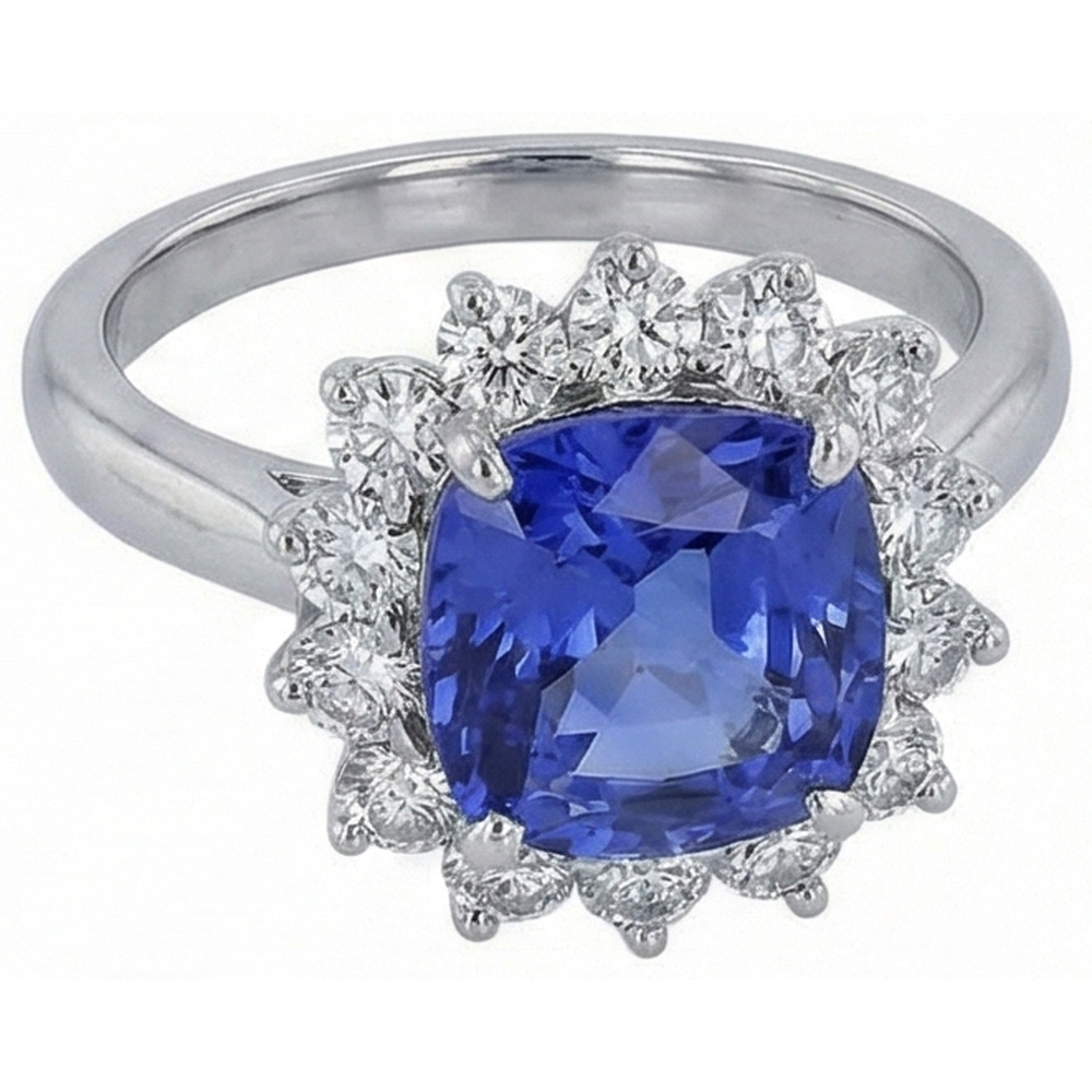3.25 Carats Asscher Tanzanite & Round Natural Earth Mined Diamond Wedding Ring