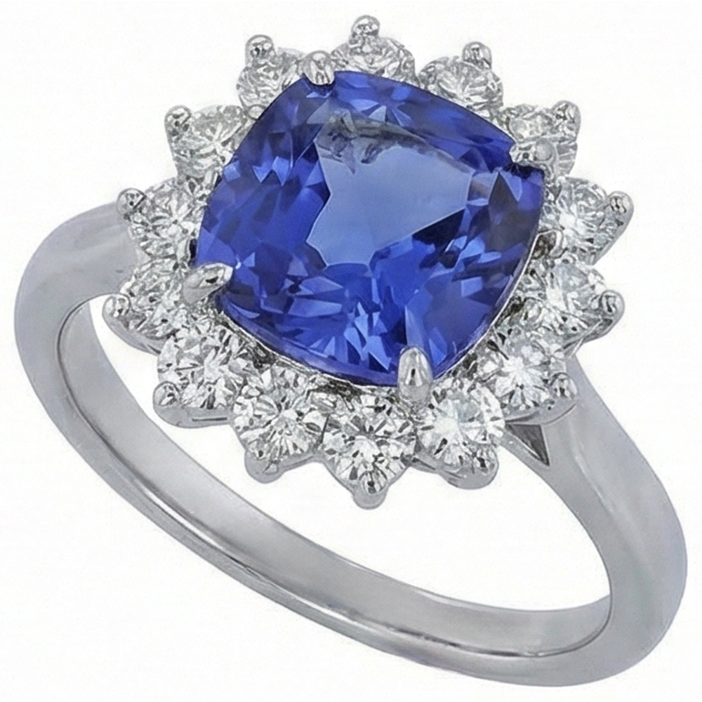 3.25 Carats Asscher Tanzanite & Round Natural Earth Mined Diamond Wedding Ring