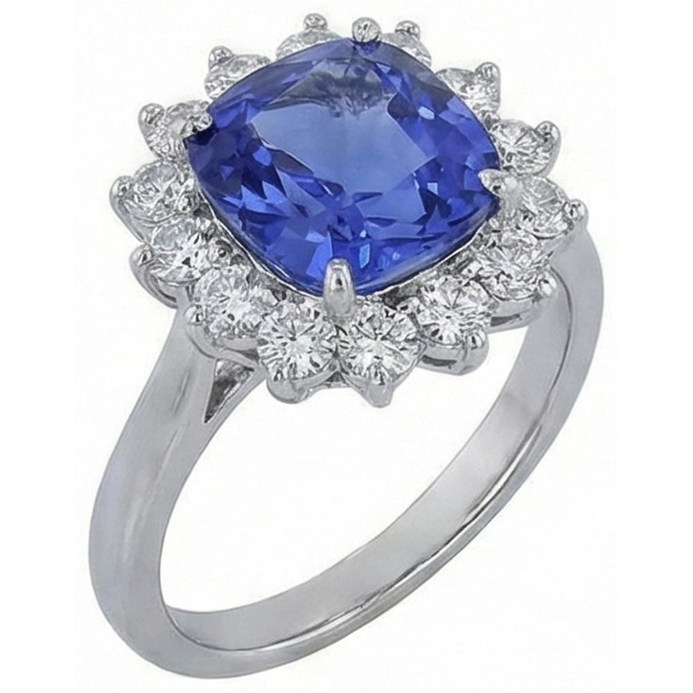 3.25 Carats Asscher Tanzanite & Round Natural Earth Mined Diamond Wedding Ring